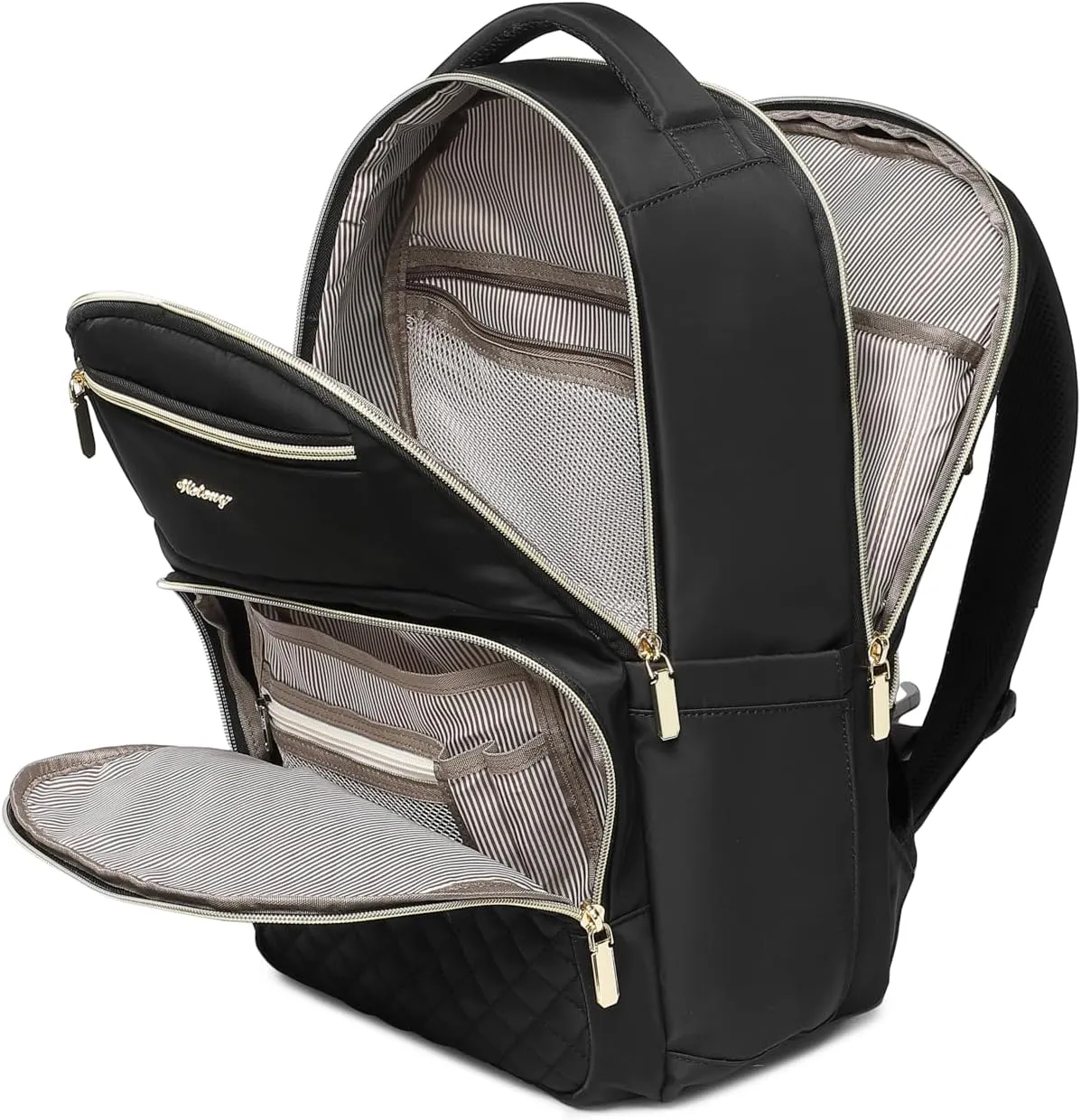 Wotony 15.6inch large capacity Laptop Backpack Purse for Women, 17inch Work Travel Computer Bags (Black/Gold, 15.6Inch)
