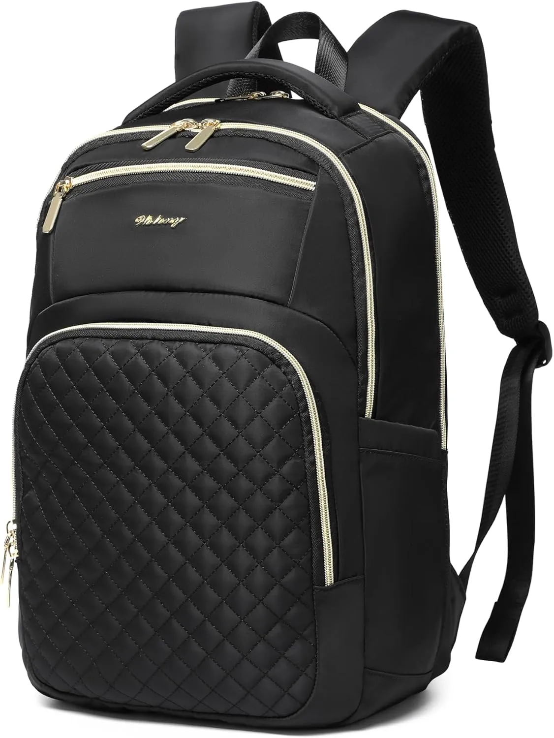 Wotony 15.6inch large capacity Laptop Backpack Purse for Women, 17inch Work Travel Computer Bags (Black/Gold, 15.6Inch)