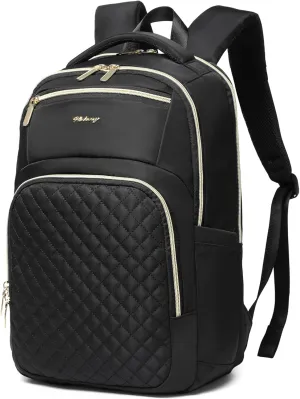 Wotony 15.6inch large capacity Laptop Backpack Purse for Women, 17inch Work Travel Computer Bags (Black/Gold, 15.6Inch)