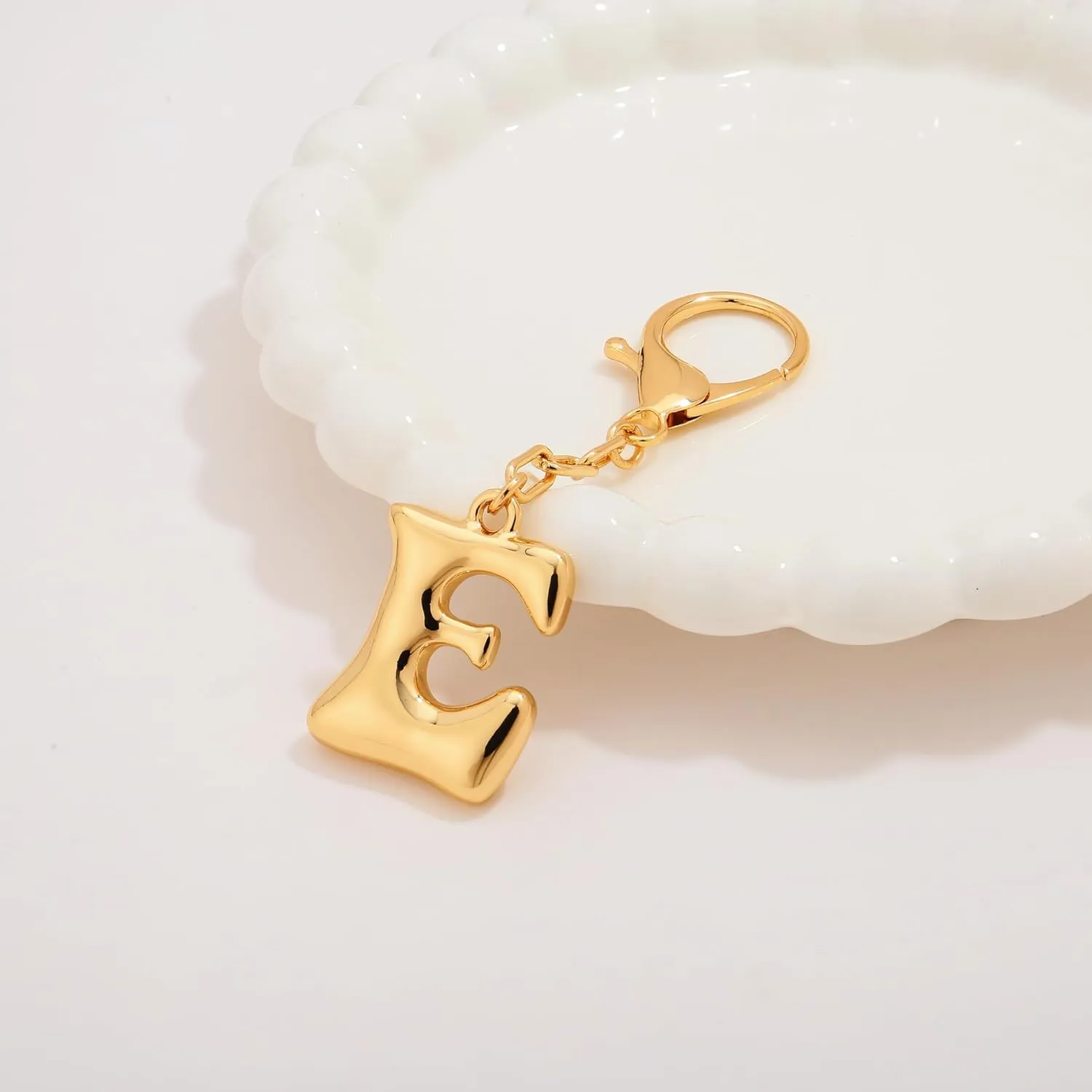WOWORAMA Initial Letter Keychain for Women Chunky Gold Bubble Letter Bag Charm Purse Charm Personalized Keyrings Accessories
