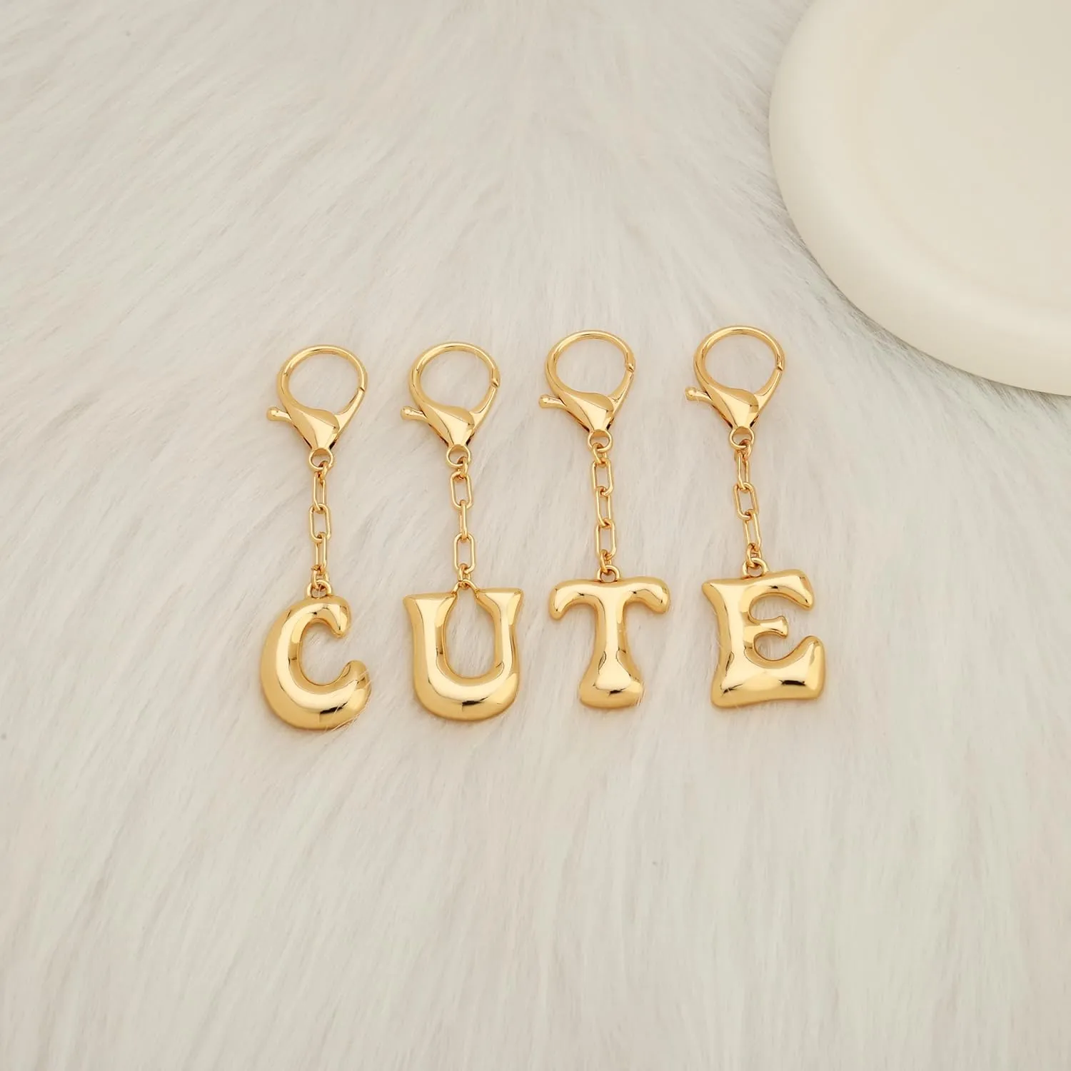 WOWORAMA Initial Letter Keychain for Women Chunky Gold Bubble Letter Bag Charm Purse Charm Personalized Keyrings Accessories