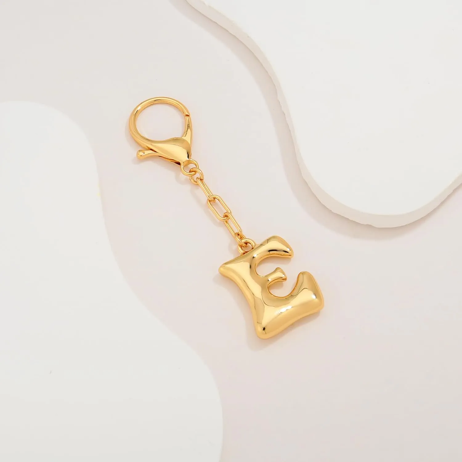 WOWORAMA Initial Letter Keychain for Women Chunky Gold Bubble Letter Bag Charm Purse Charm Personalized Keyrings Accessories