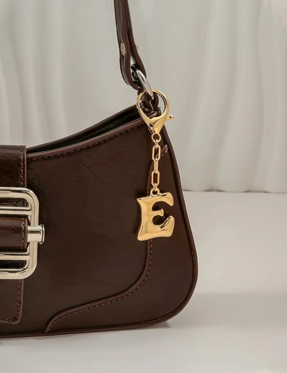 WOWORAMA Initial Letter Keychain for Women Chunky Gold Bubble Letter Bag Charm Purse Charm Personalized Keyrings Accessories