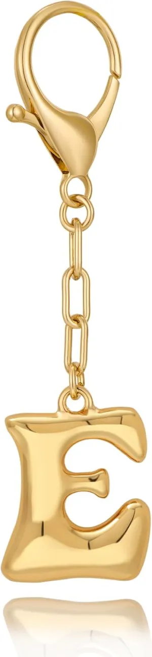 WOWORAMA Initial Letter Keychain for Women Chunky Gold Bubble Letter Bag Charm Purse Charm Personalized Keyrings Accessories