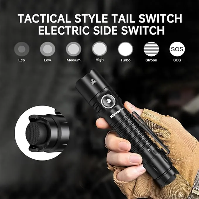 Wurkkos TD05 Rechargeable Flashlights USB C, Max 1800Lumen Tactical Led Flashlight Dual Switch Design, 373M Long Range EDC Flashlight, IP68 Waterproof Flashlight for Indoor Outdoor Usage