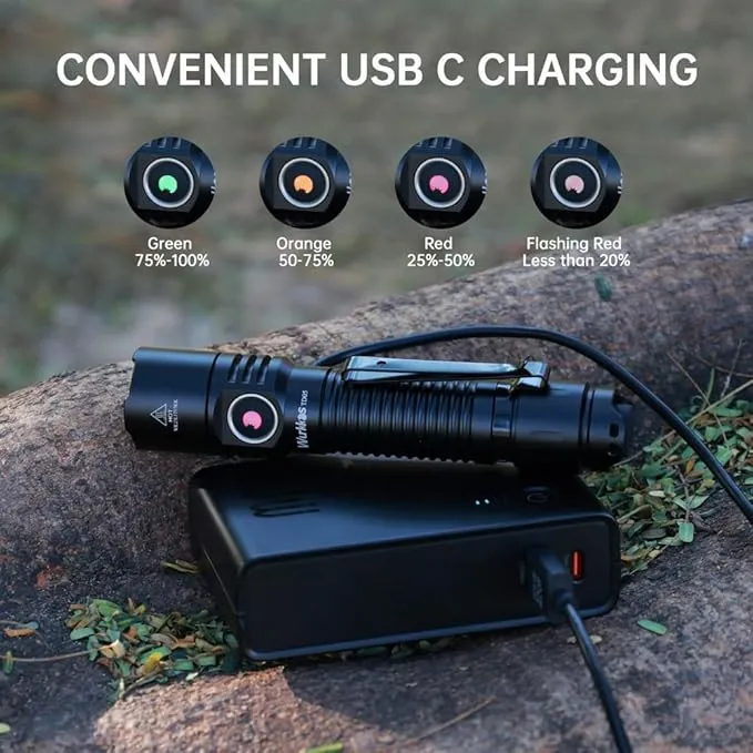 Wurkkos TD05 Rechargeable Flashlights USB C, Max 1800Lumen Tactical Led Flashlight Dual Switch Design, 373M Long Range EDC Flashlight, IP68 Waterproof Flashlight for Indoor Outdoor Usage