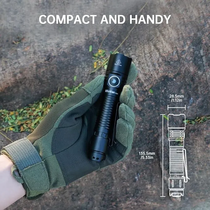 Wurkkos TD05 Rechargeable Flashlights USB C, Max 1800Lumen Tactical Led Flashlight Dual Switch Design, 373M Long Range EDC Flashlight, IP68 Waterproof Flashlight for Indoor Outdoor Usage