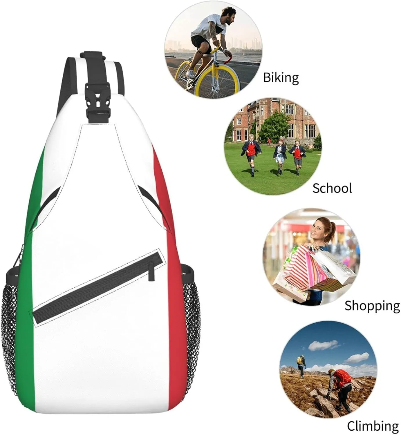 WURTON Italy Flag Print Crossbody Backpack Shoulder Bag Cross Chest Bag For Travel, Hiking Gym Tactical Use
