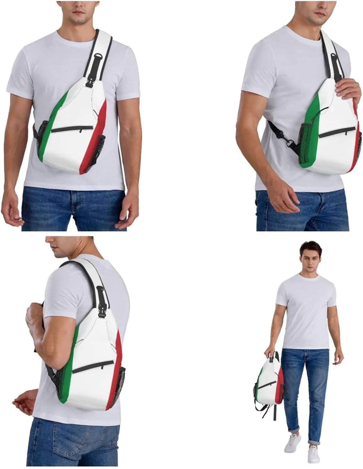 WURTON Italy Flag Print Crossbody Backpack Shoulder Bag Cross Chest Bag For Travel, Hiking Gym Tactical Use