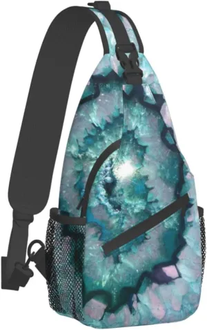 WURTON Teal Agate Print Crossbody Backpack Shoulder Bag Cross Chest Bag For Travel, Hiking Gym Tactical Use