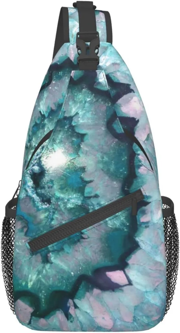 WURTON Teal Agate Print Crossbody Backpack Shoulder Bag Cross Chest Bag For Travel, Hiking Gym Tactical Use