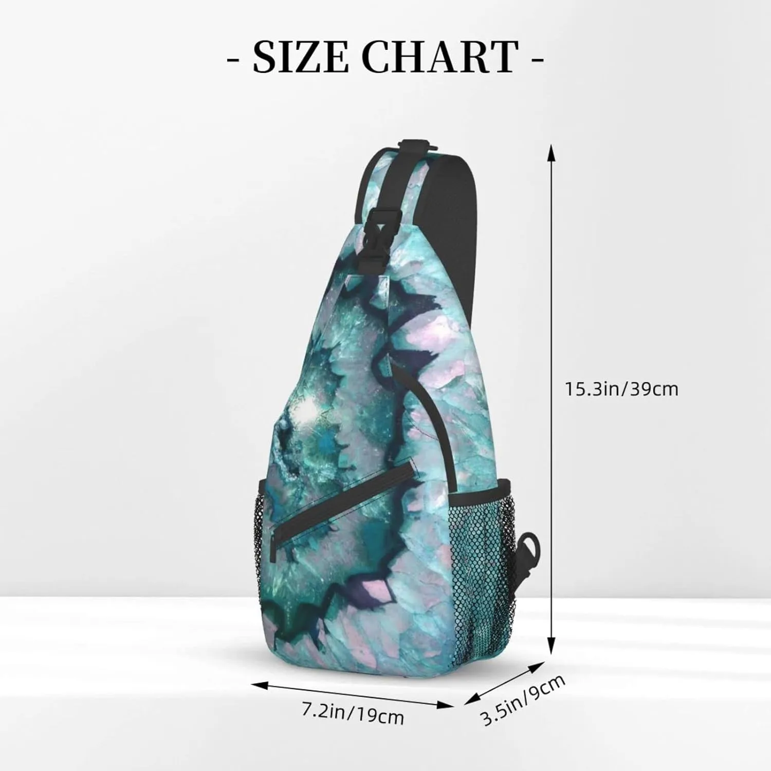 WURTON Teal Agate Print Crossbody Backpack Shoulder Bag Cross Chest Bag For Travel, Hiking Gym Tactical Use