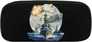 WW2 Warship Battleship Cruisers Naval Fleet Pencil Case PU Leather Pencil Pouch Makeups Bag Organizer Storage for Home Office Travel