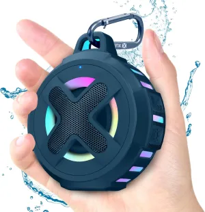 XLEADER Small Portable Bluetooth Speaker, Certified IPX7 Waterproof Floating Shower Pool Beach Speaker with Lights, Clip, Microphone, Bassup, 2000mAh, Kayaking Boat Golf Accessories, Gifts, Sea Blue