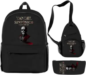 Yandel Sinfonico Tour 2025 Backpack 3 Pieces Sets Vintage Crossbody Bag Fashion Casual Travel Bag (Black)