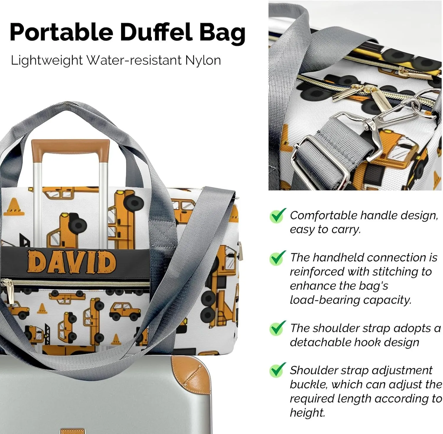 Yellow Truck Personalized Kids Duffel Swim Bag for Boys,Customized Swim Duffle Bag for Boys Man Kids Gifts