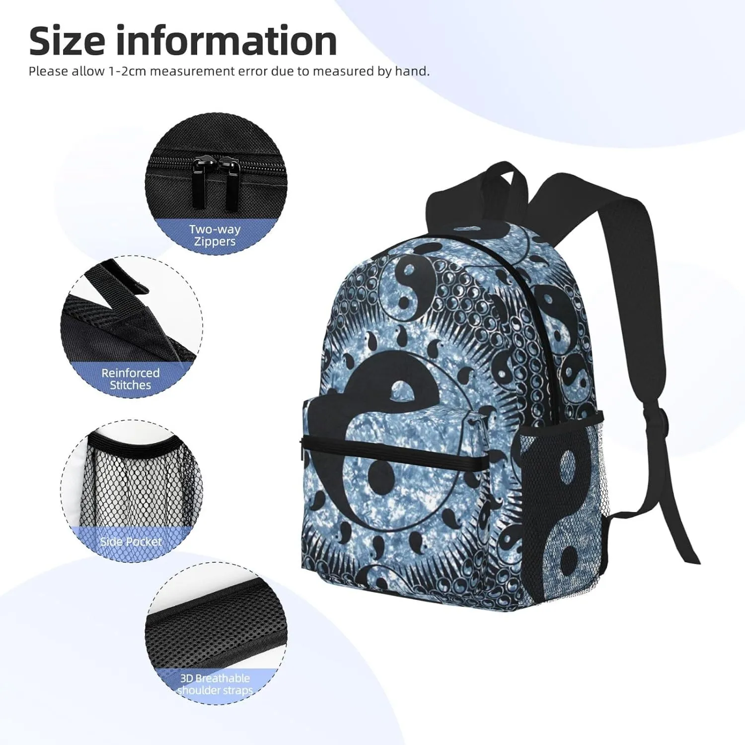 Ying Yang Diagram Print Backpack Durable Travel,Sports Beach Backpack Lightweight Bags Work Casual Daypack
