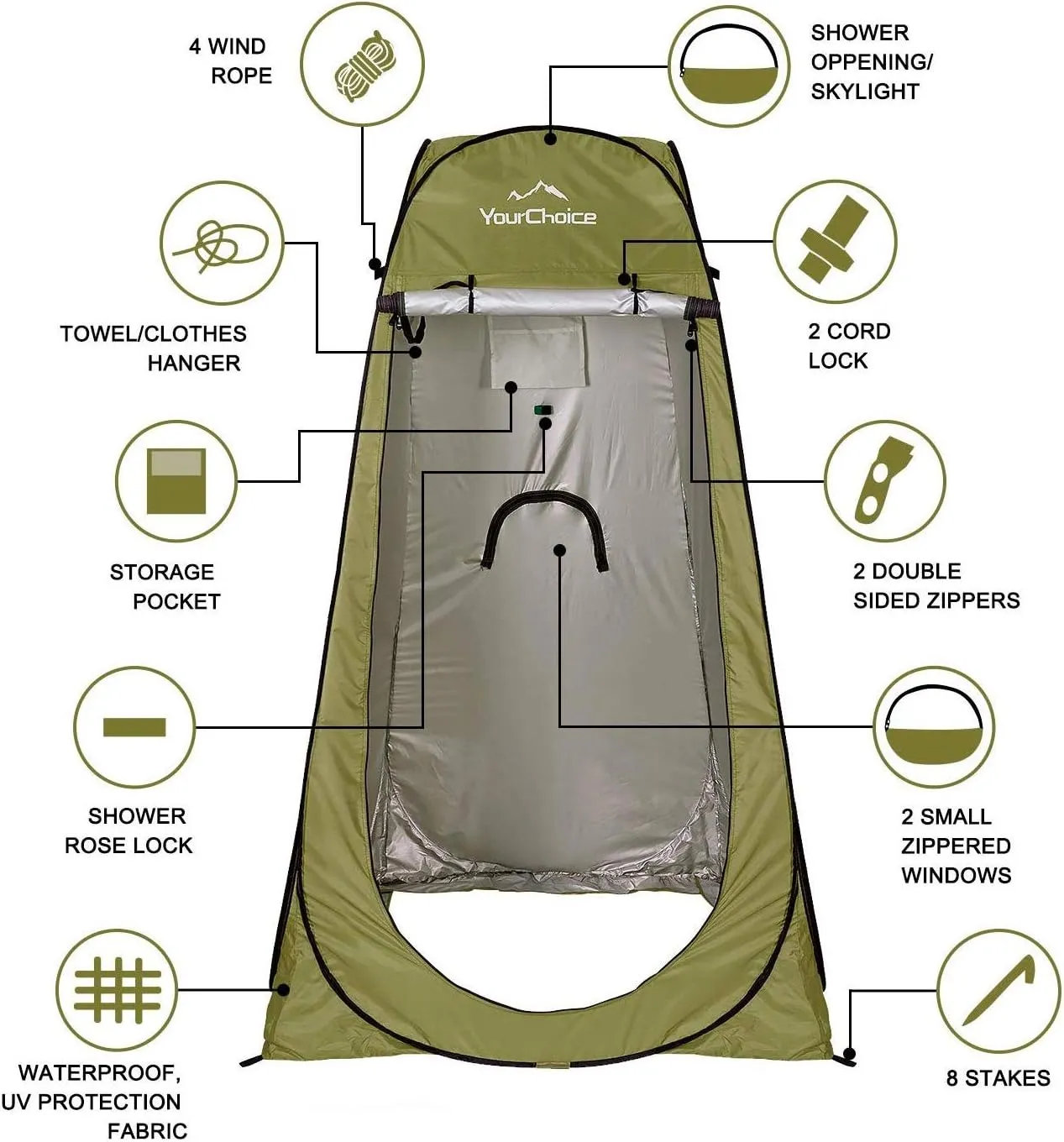 Your Choice Pop Up Privacy Shower Tent - Portable Changing Tent for Camping, Beach & Hiking - 6.2FT Lightweight with Carry Bag, Quick Setup & Full Coverage