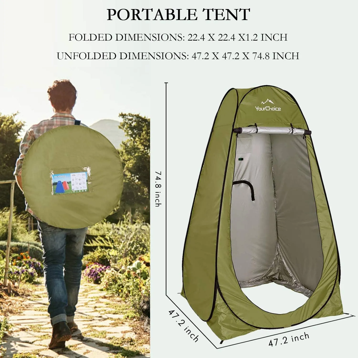 Your Choice Pop Up Privacy Shower Tent - Portable Changing Tent for Camping, Beach & Hiking - 6.2FT Lightweight with Carry Bag, Quick Setup & Full Coverage