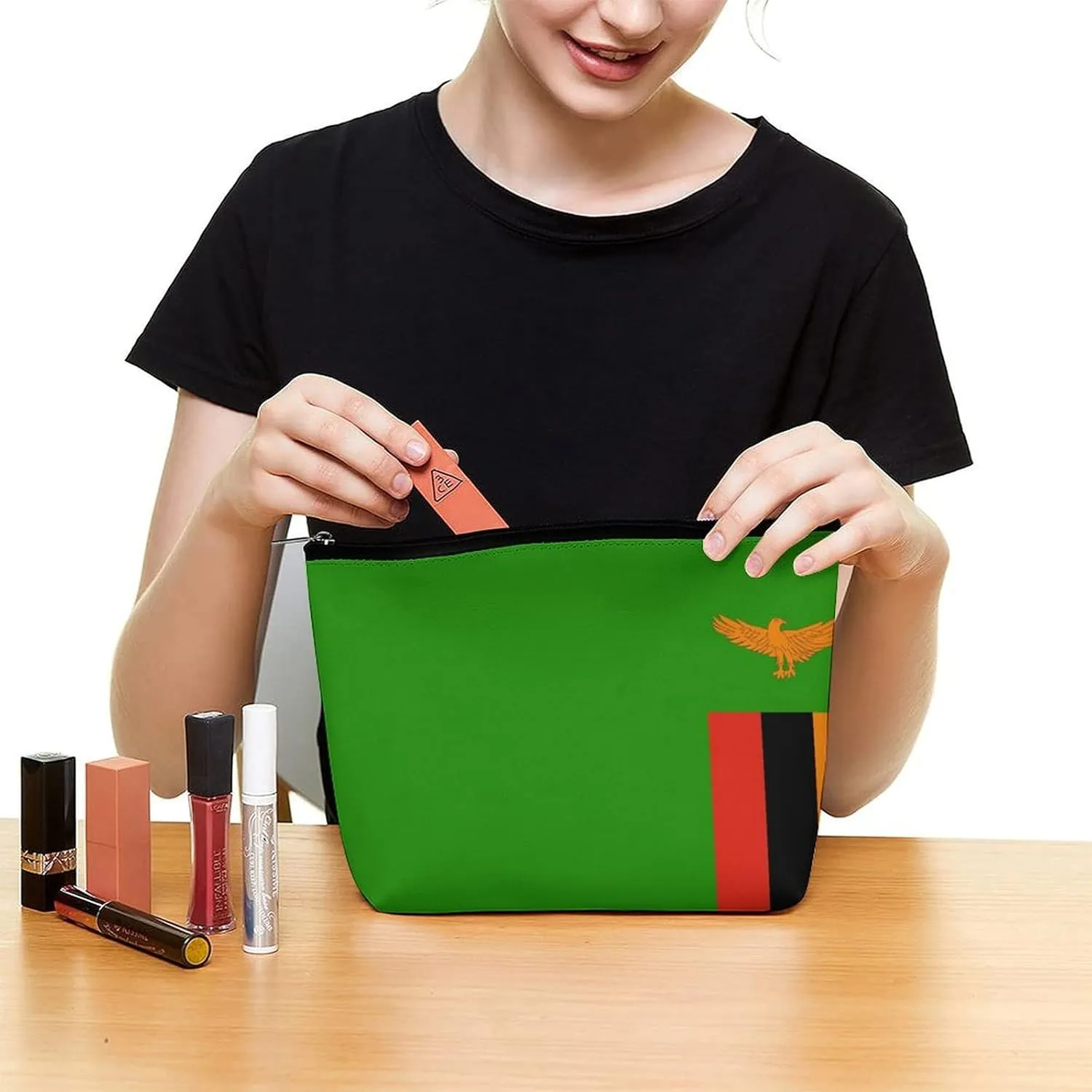 Zambia Flag Compact Makeup Bag Travel Cosmetic Pouch Organizer for Women Purse