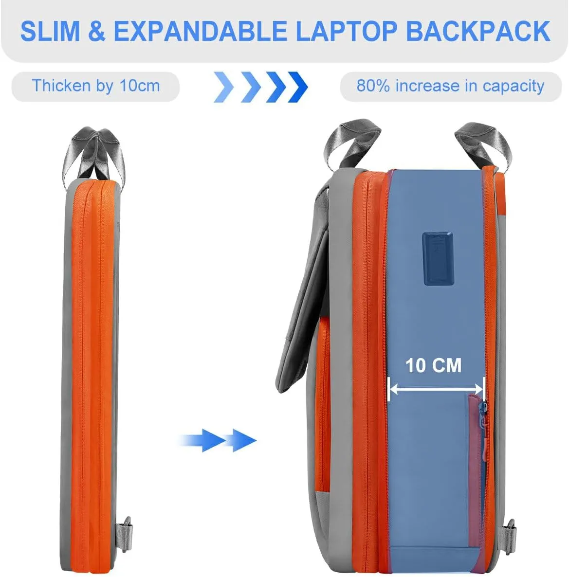 ZINZ Slim & Expandable Laptop Backpack 15.6 16 17 inch Travel Business Backpack Water-Resistant Daypack for Men and Women，Gray orange
