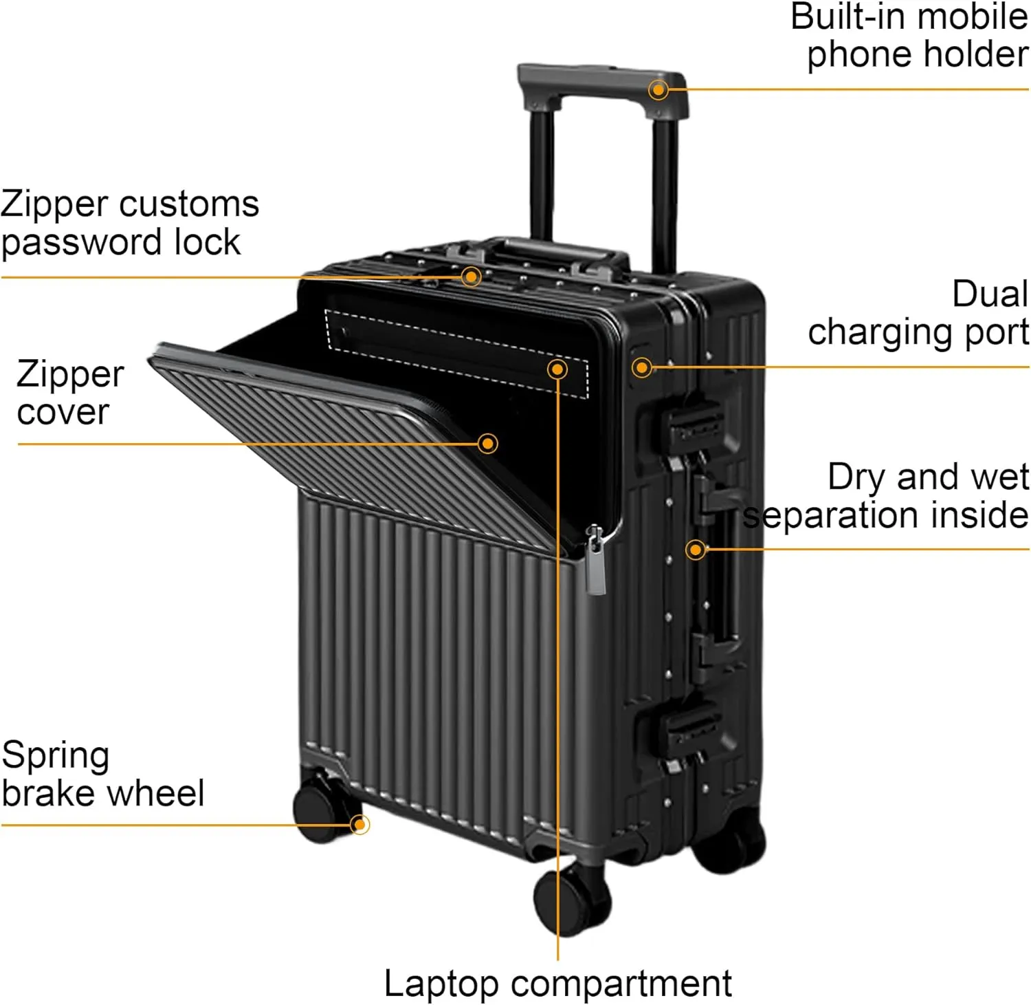 Zipperless Luggage, Polycarbonate Aluminum Hard Shell, Expandable Carry-On Suitcase with Spinner Wheels, Hard Shell Suitcase, 20 Inch Cabin