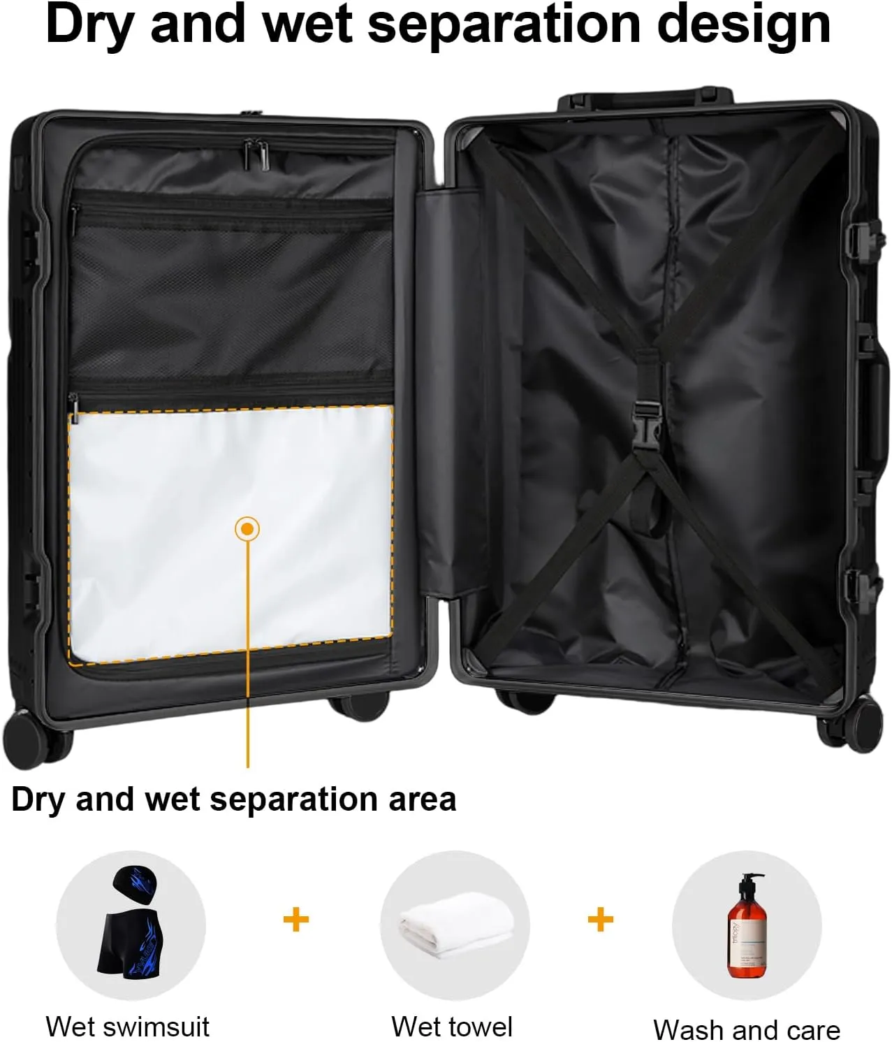 Zipperless Luggage, Polycarbonate Aluminum Hard Shell, Expandable Carry-On Suitcase with Spinner Wheels, Hard Shell Suitcase, 20 Inch Cabin