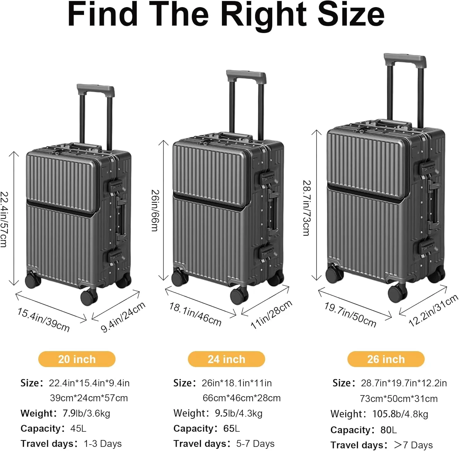 Zipperless Luggage, Polycarbonate Aluminum Hard Shell, Expandable Carry-On Suitcase with Spinner Wheels, Hard Shell Suitcase, 24 Inch Cabin