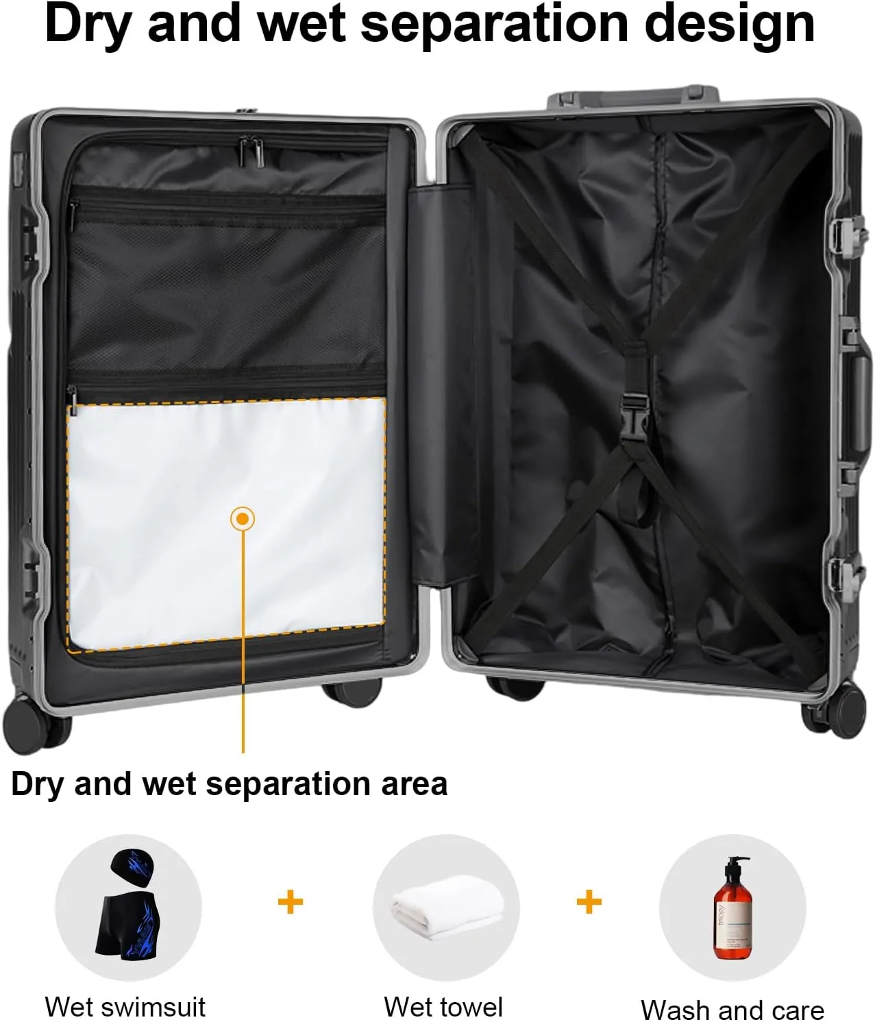 Zipperless Luggage, Polycarbonate Aluminum Hard Shell, Expandable Carry-On Suitcase with Spinner Wheels, Hard Shell Suitcase, 24 Inch Cabin