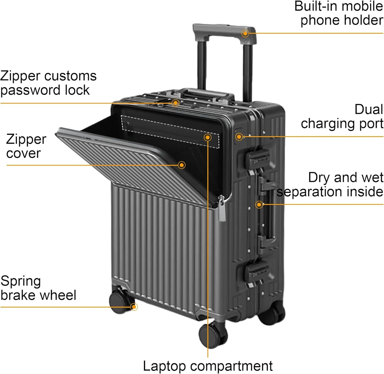 Zipperless Luggage, Polycarbonate Aluminum Hard Shell, Expandable Carry-On Suitcase with Spinner Wheels, Hard Shell Suitcase, 24 Inch Cabin