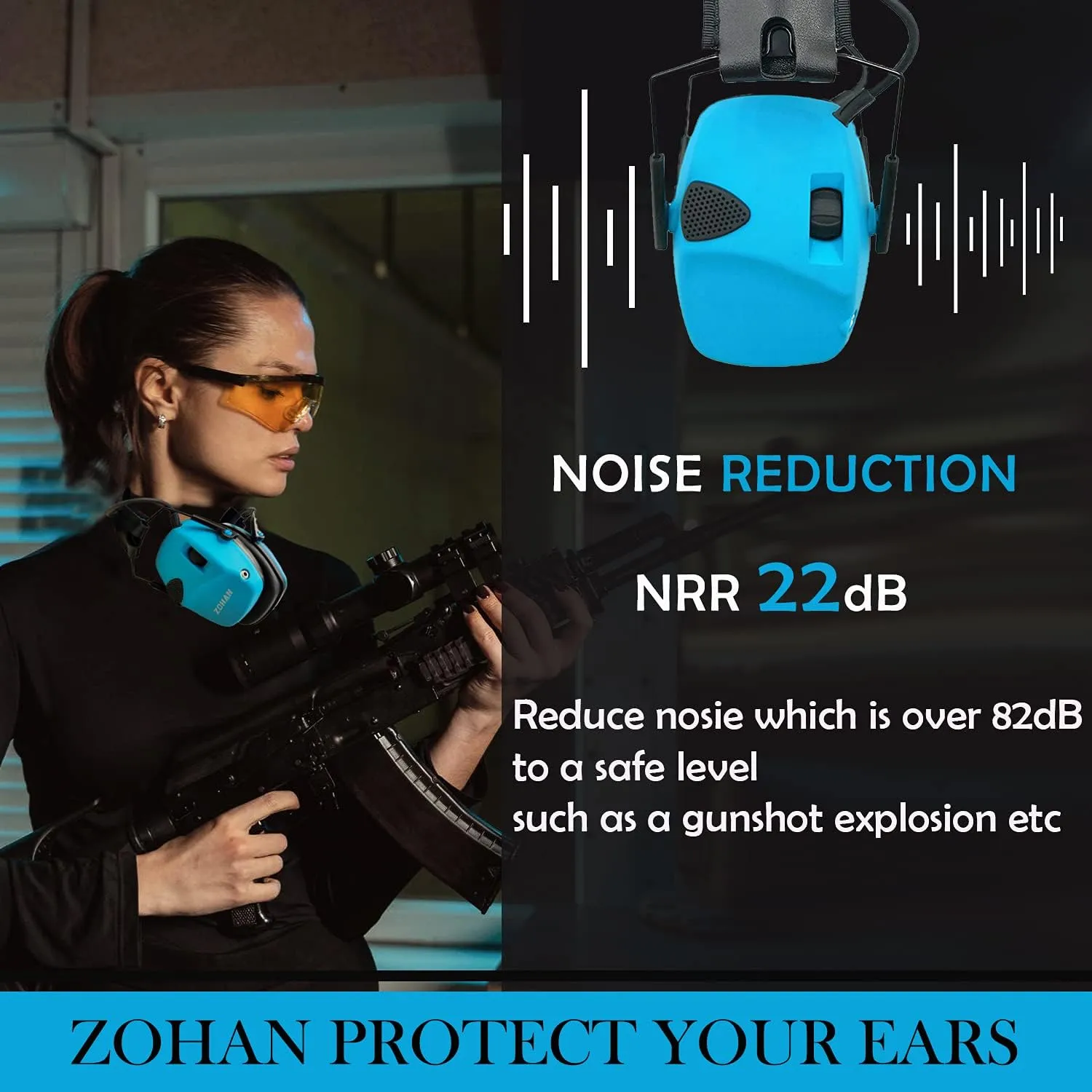 ZOHAN EM054 Electronic Ear Protection for Shooting Range with Sound Amplification Noise Reduction, Ear Muffs for Gun Range