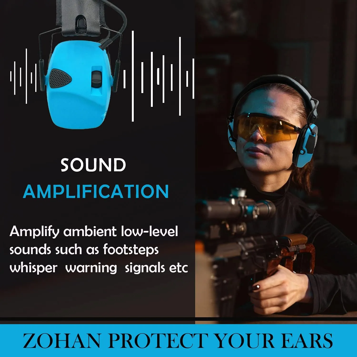 ZOHAN EM054 Electronic Ear Protection for Shooting Range with Sound Amplification Noise Reduction, Ear Muffs for Gun Range
