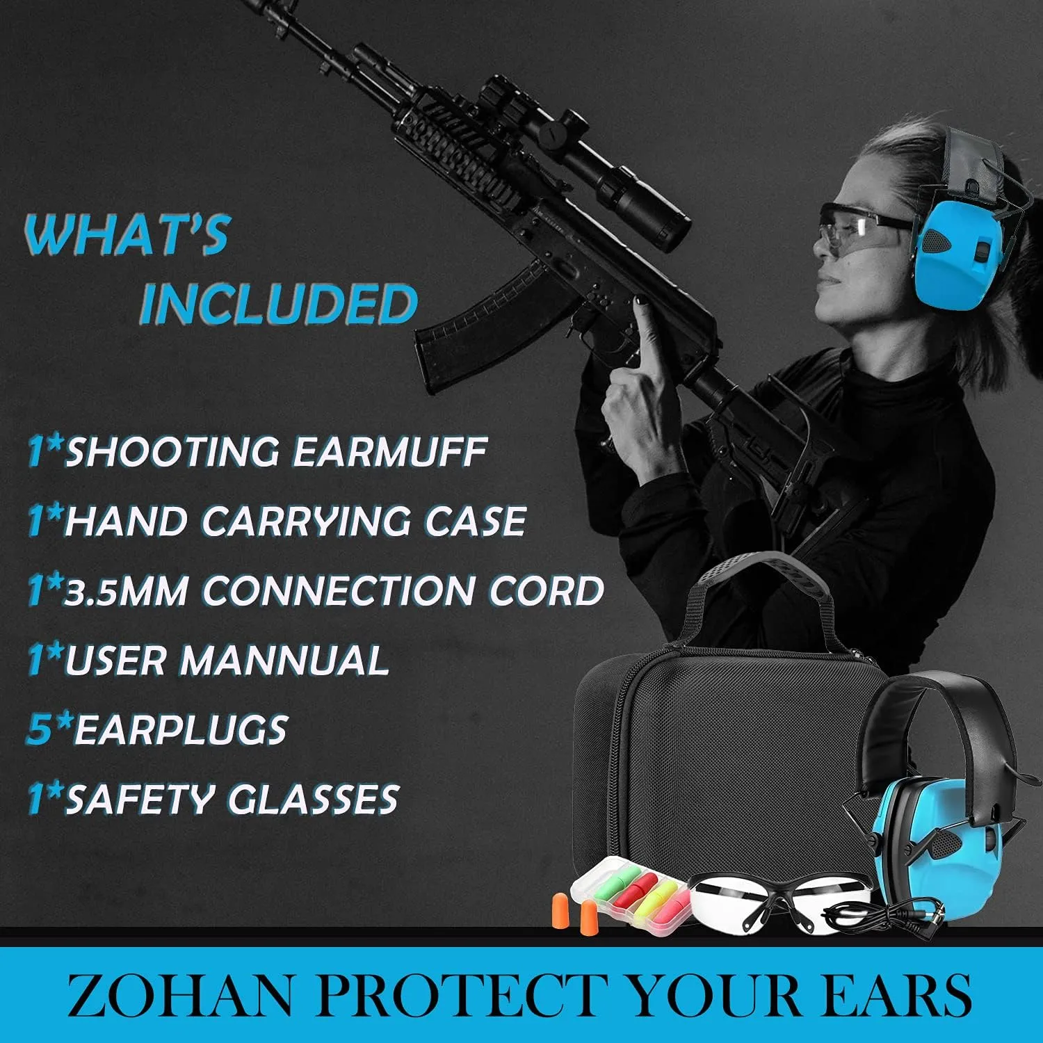 ZOHAN EM054 Electronic Ear Protection for Shooting Range with Sound Amplification Noise Reduction, Ear Muffs for Gun Range