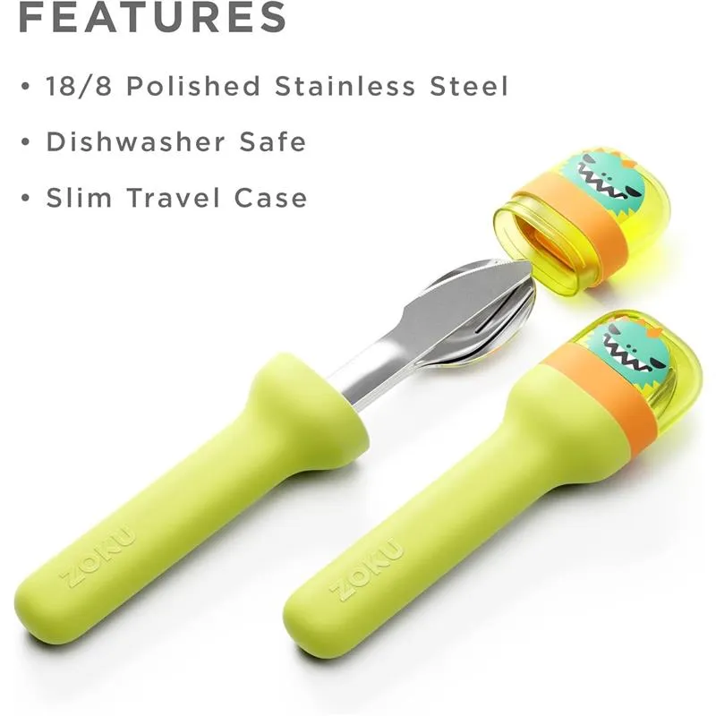 Zoku - Kids Pocket Utensil Set, Green Dino