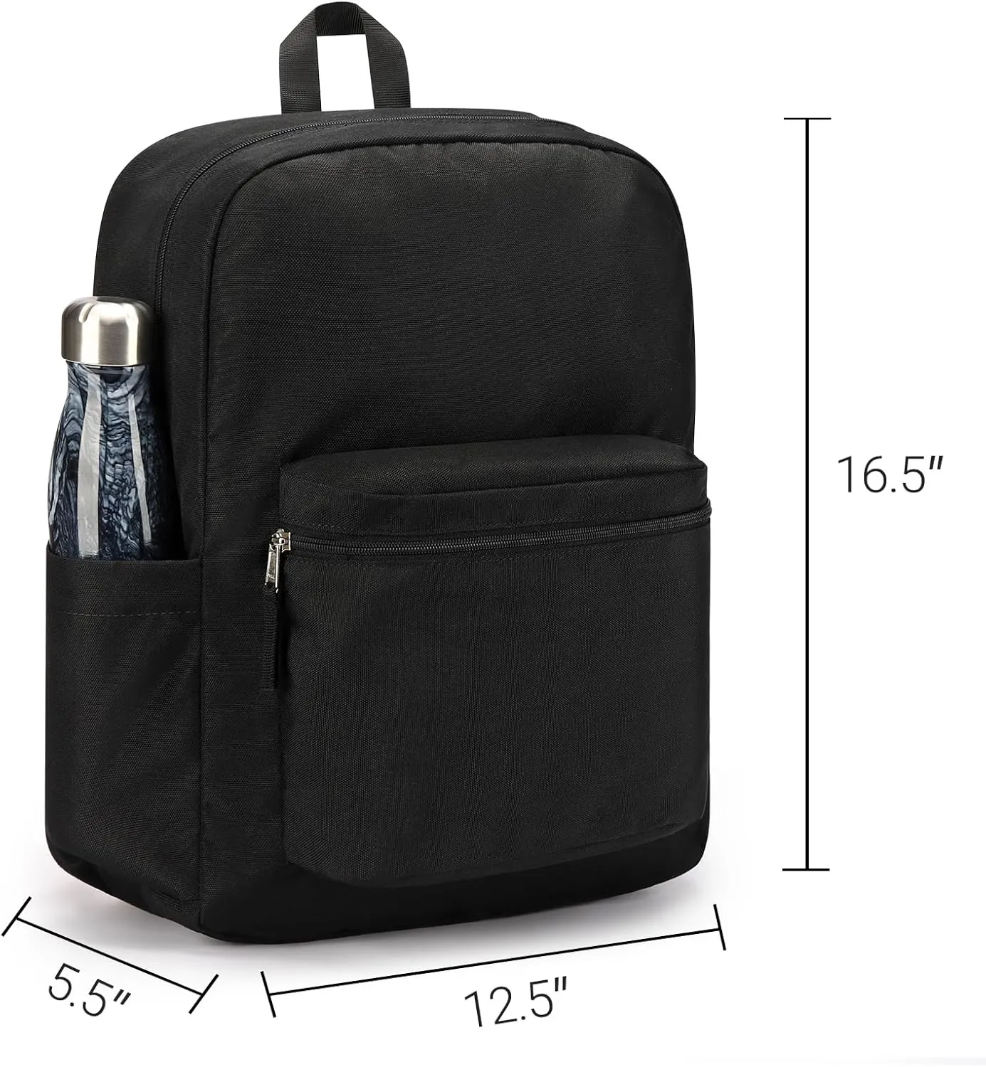 ZORFIN Black Backpack for School Work Travel: Lightweight Bookbag for Girls and Boys - Water Resistant Backpacks for Men and Women