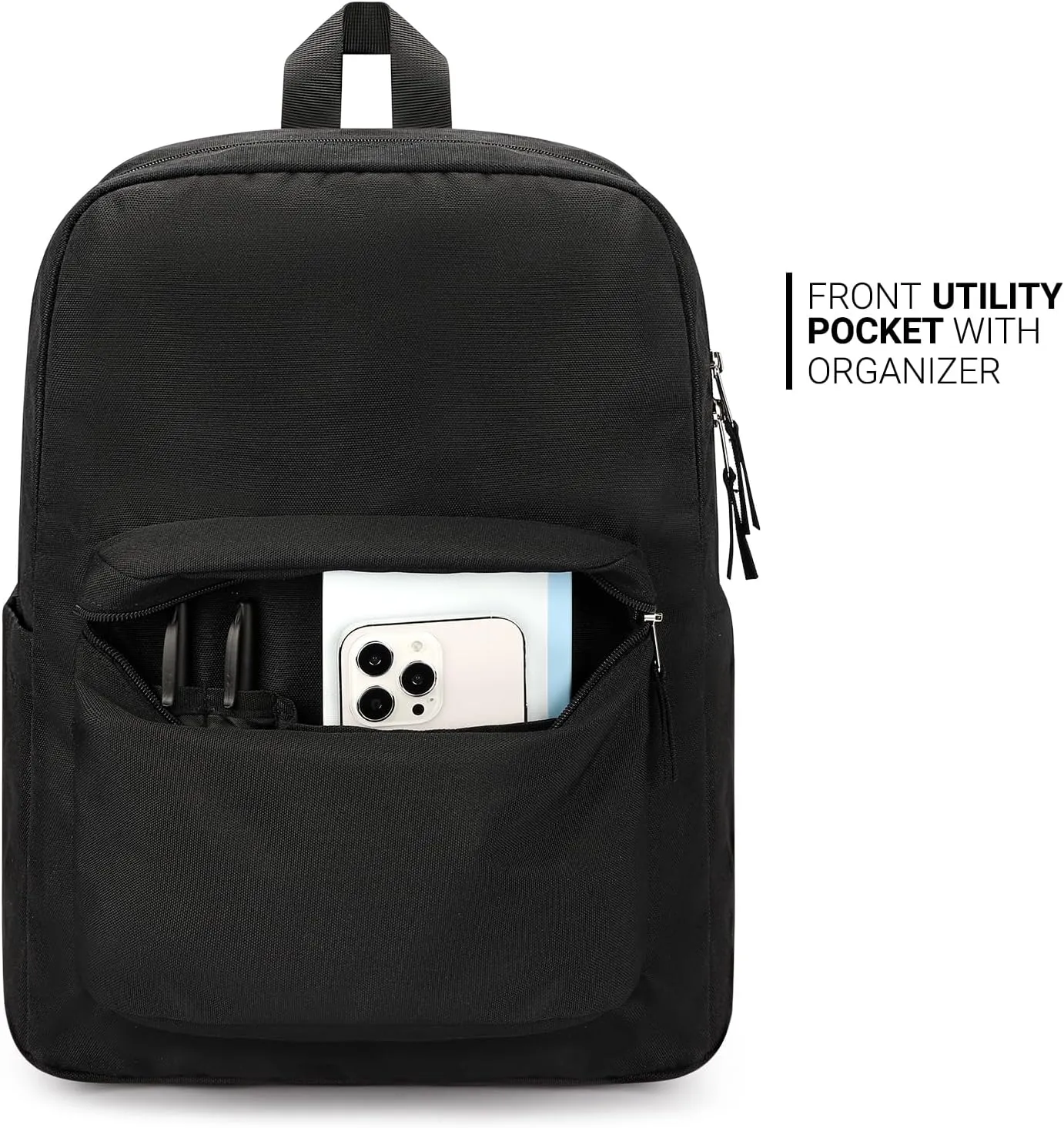 ZORFIN Black Backpack for School Work Travel: Lightweight Bookbag for Girls and Boys - Water Resistant Backpacks for Men and Women