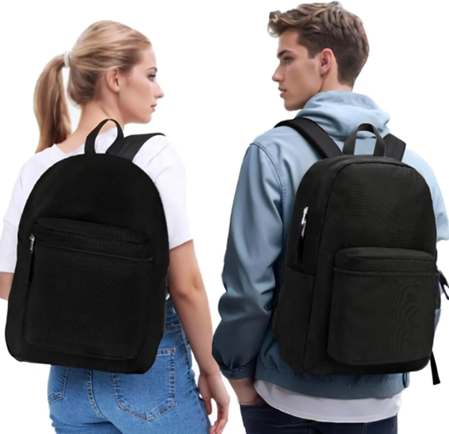 ZORFIN Black Backpack for School Work Travel: Lightweight Bookbag for Girls and Boys - Water Resistant Backpacks for Men and Women