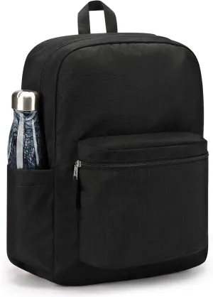 ZORFIN Black Backpack for School Work Travel: Lightweight Bookbag for Girls and Boys - Water Resistant Backpacks for Men and Women