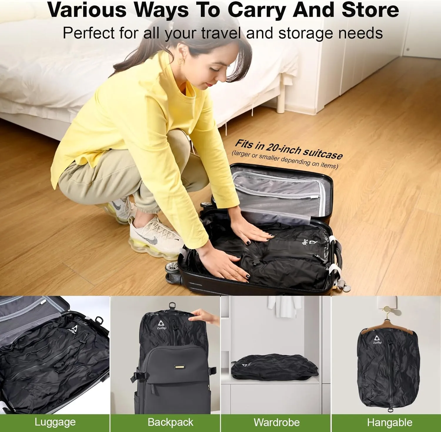 Zurligi Vacuum Bags for Travel with Pump, 40L Vacuum Compression Bag with Adjustable Shoulder Strap, IP67 Reusable Vacuum Packing Cubes for Luggage, Backpack, Suitcase, Yoga, Swim, Beach