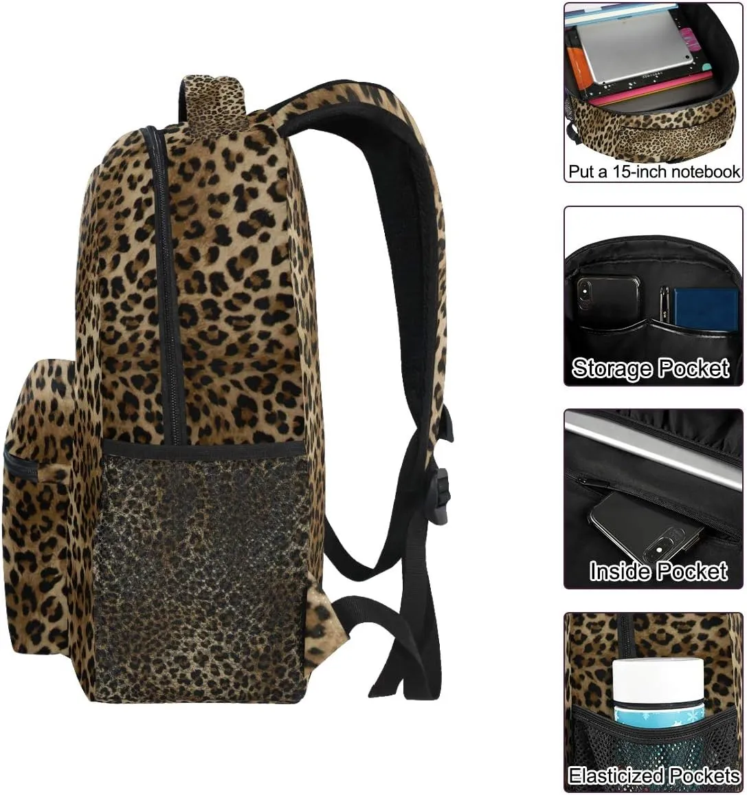 ZZKKO Leopard print Vintage Boys Girls School Computer Backpacks Book Bag Travel Hiking Camping Daypack